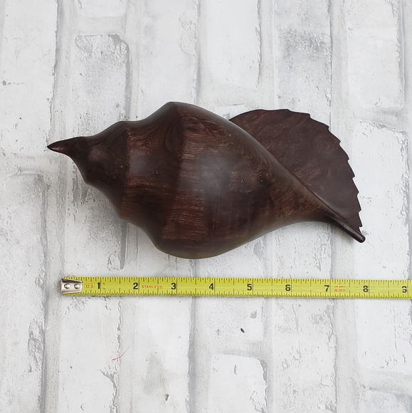 Carved Indian Ironwood Conch Shell Handmade Sculpture - Picture 10 of 11